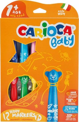 Carioca Baby Teddy Markers 1+ Πλενόμενοι Μαρκαδόροι Ζωγραφικής Χονδροί σε 12 Χρώματα